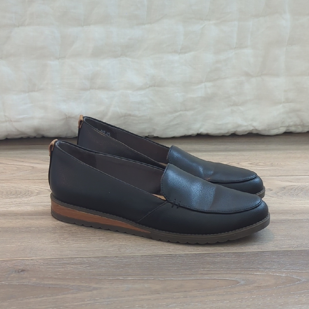 Dr. Scholl's Black Loafers Size 8 Brown Sole Comfort Slip On Flats